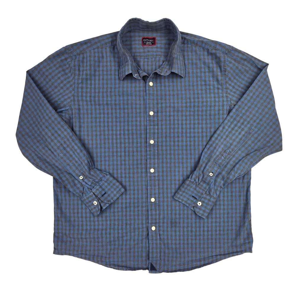 UNTUCKit Mens XL Blue Gray Gingham Check Cotton Button Down Long Sleeve Shirt